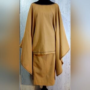 2 Pc. Camel Tan Poncho Style Dolman Sleeves Top and Skirt